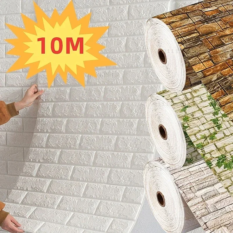 70cmx10m Self-adhesive Wallpaper Decoration, Antique Foam Brick Wallpaper, Living Room Bedroom Waterproof 3D Wall Sticker