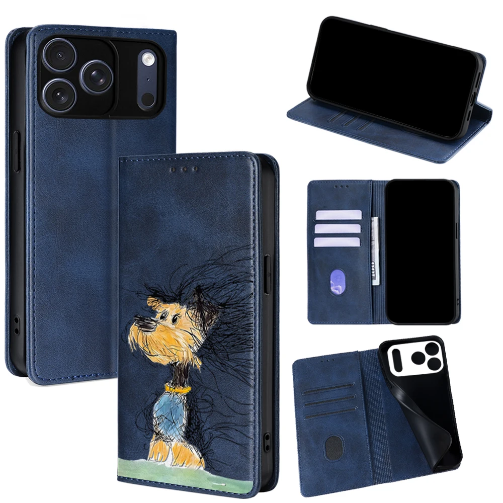 Persönlichkeit Welpen Motive Leder Flip Fall für iPhone 17 Pro Max iphone 16 15 14 13 12 11 Pro Max 16 Plus Air Karte Slots Holster