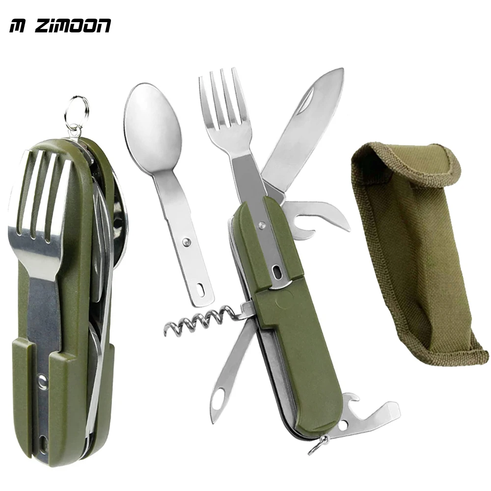 7 In 1 Multifunctional Outdoor Tableware Portable Stainless Steel Cutlery Knife Fork Spoon Bottle Opener Flatware Tableware Kits