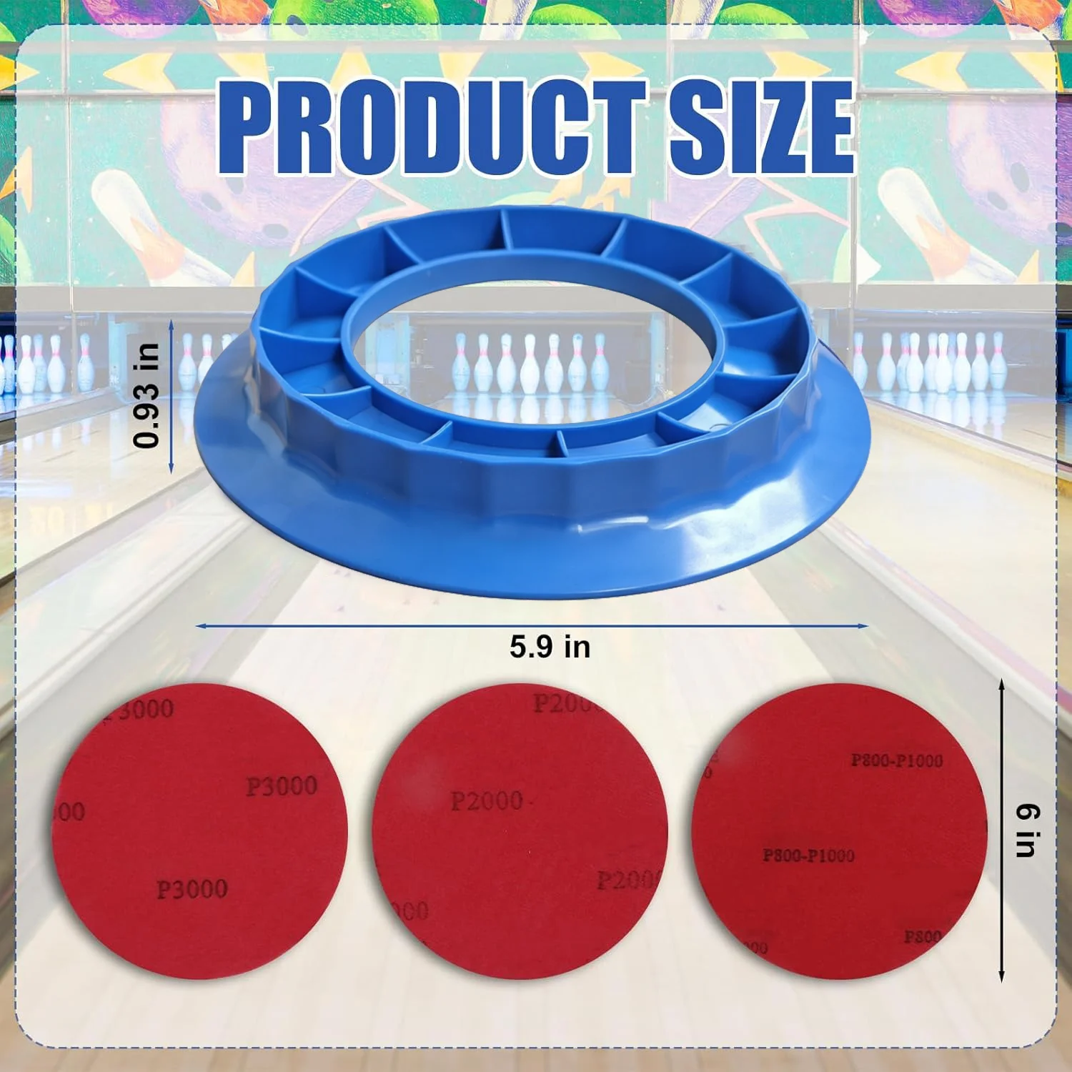 Bowling Ball Sanding Pad Holder, with 3 Pads 1000/2000/3000, 2-in-1 Maintenance Tool for Cleaning Polishing Display