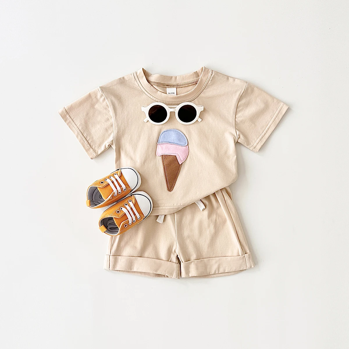 2024 Newborn 2PCS Summer Baby Clothes Set Ice Cream Print T-shirt+Sports Shorts Boys Girls Infant Toddler Outfit Set 1-3Y