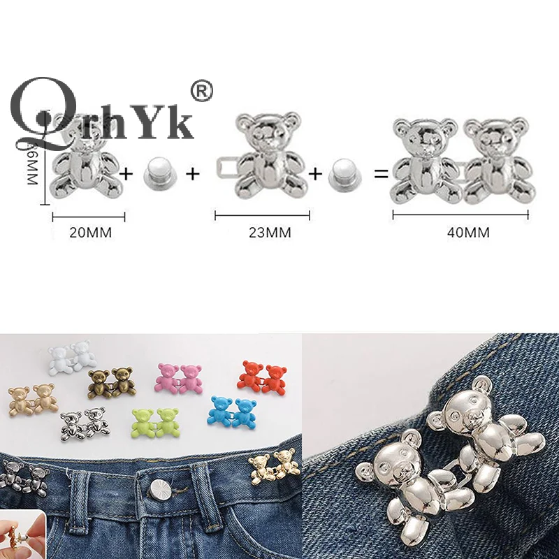 1 Pair Bear Shaped Snap Pants Buckle Adjustable Jean Button Waist Buckle  Extender Replacement Jeans Button Attacher Pins