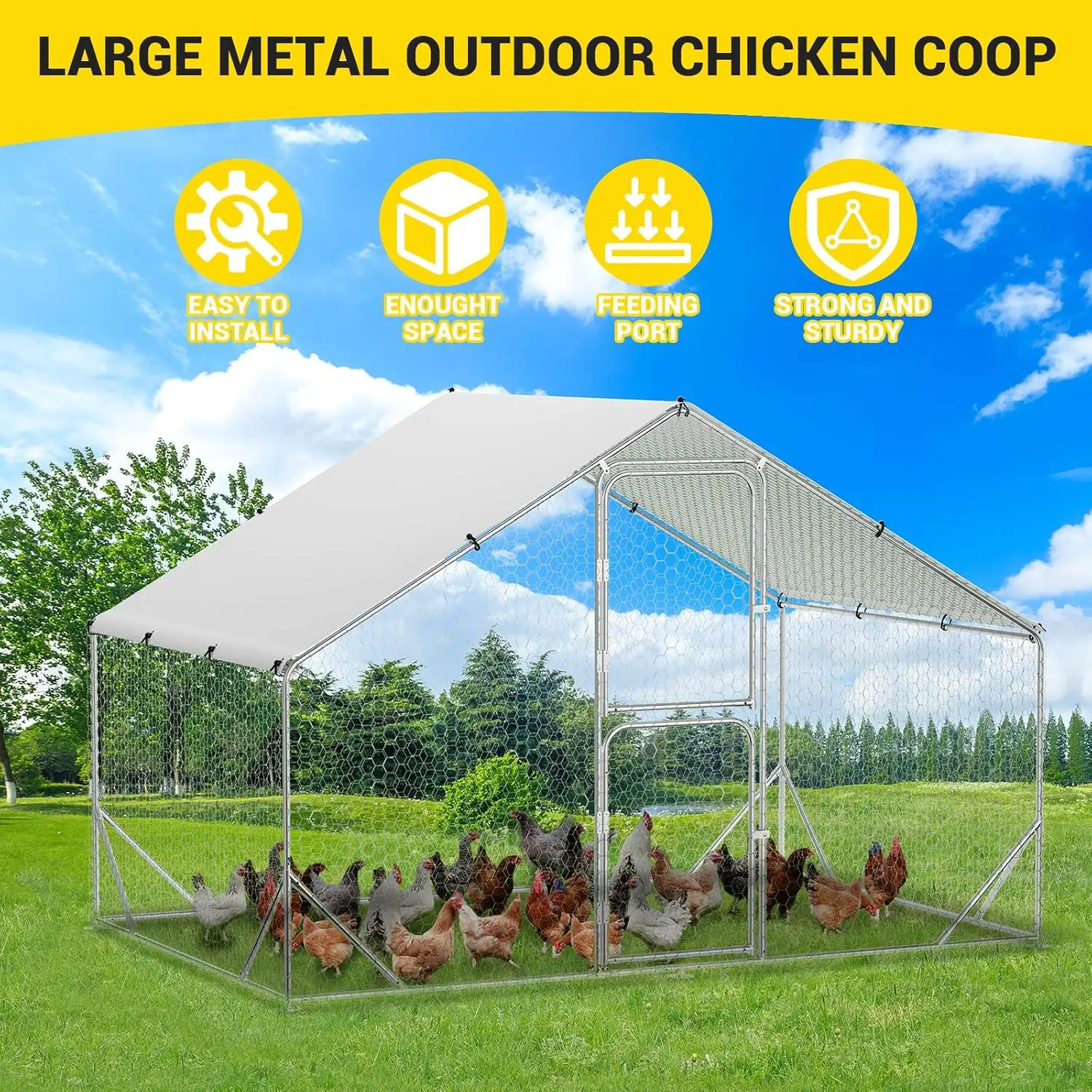 Large Metal Chicken Coop Walk-in Poultry Cage with Cover, Customized