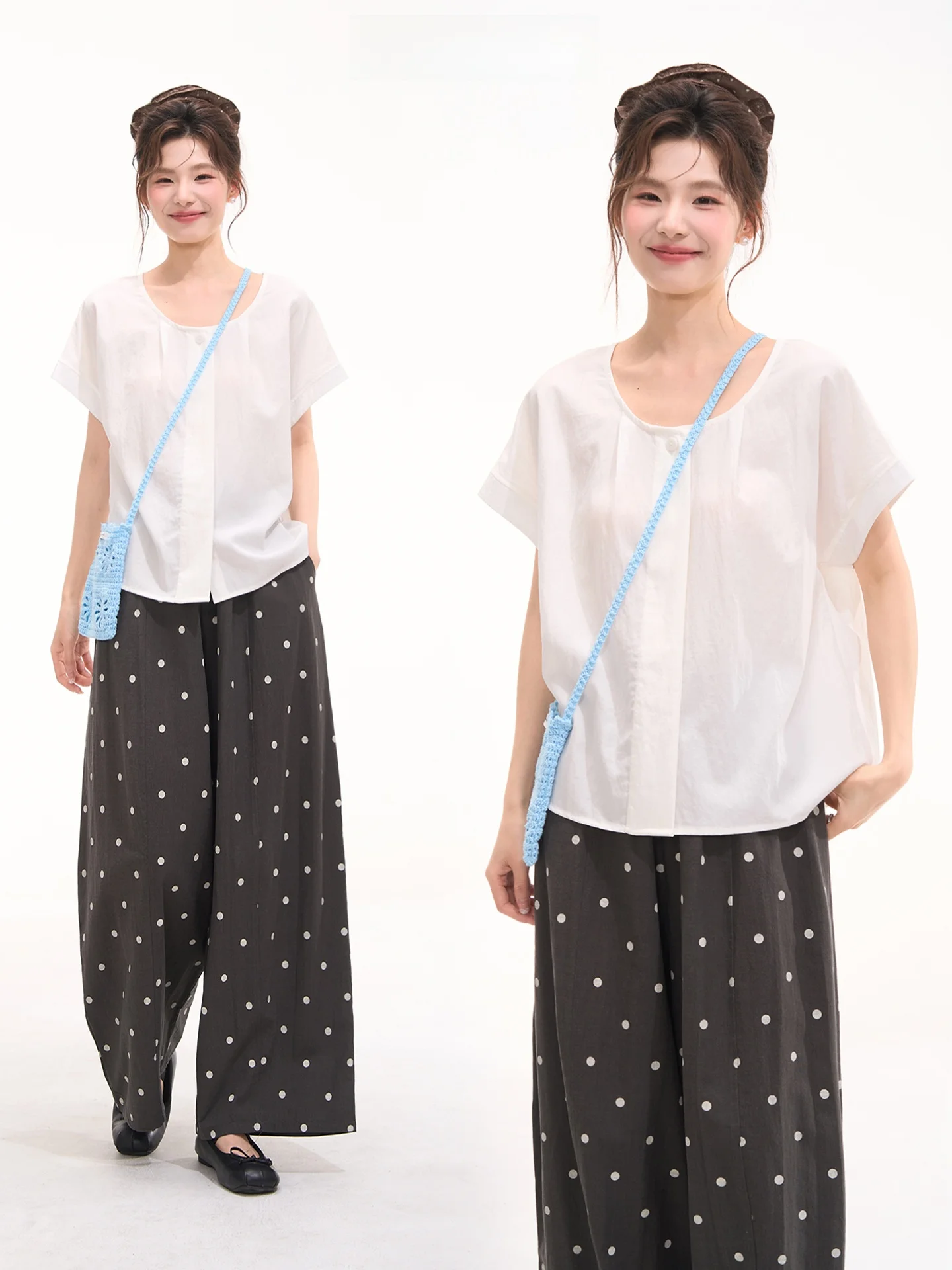 

Heme Summer Versatile round Neck Short Sleeve Women's Shirt Simple Style Harmonious White Brandy Casual Top for Ladies