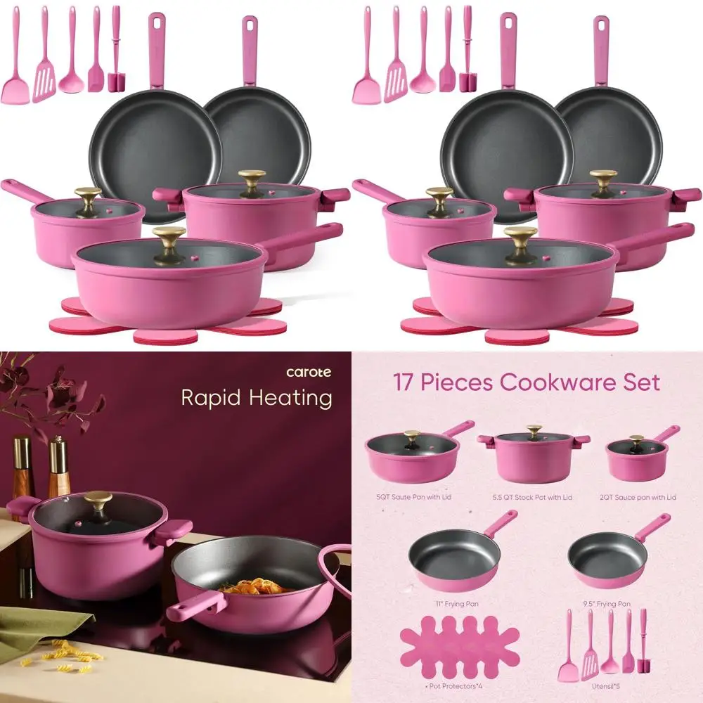 

17-Piece Nonstick Cookware Set with Cool-Touch Handles, Silicone Utensils & Pot Covers
