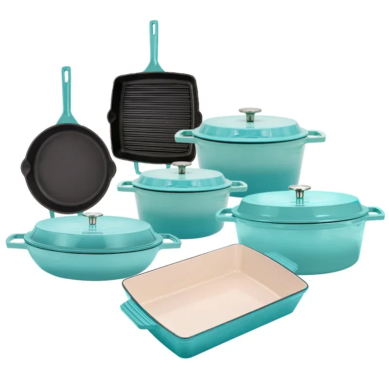 

Enameled Cast Iron Cookware Set Non-Stick Ceramic Coated Cast Iron Skillet Saucepan And Dutch Oven Stove And Oven Safe Pan Set