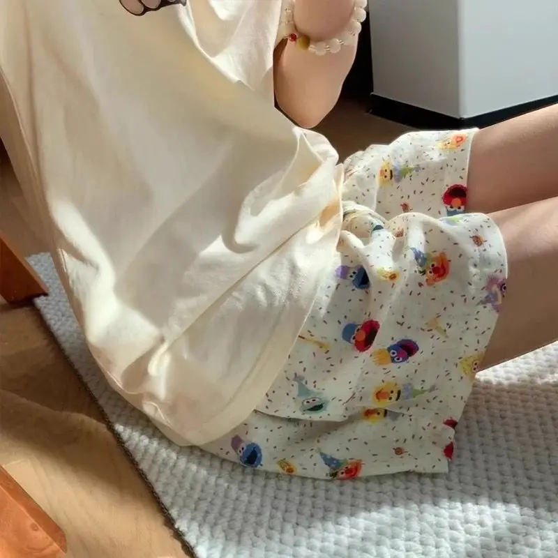 Korean Style Short Pants Women's Loose Casual Elastic Home Sleepwear Thin Women's Pants Cartoon Print Summer Cloud Shorts