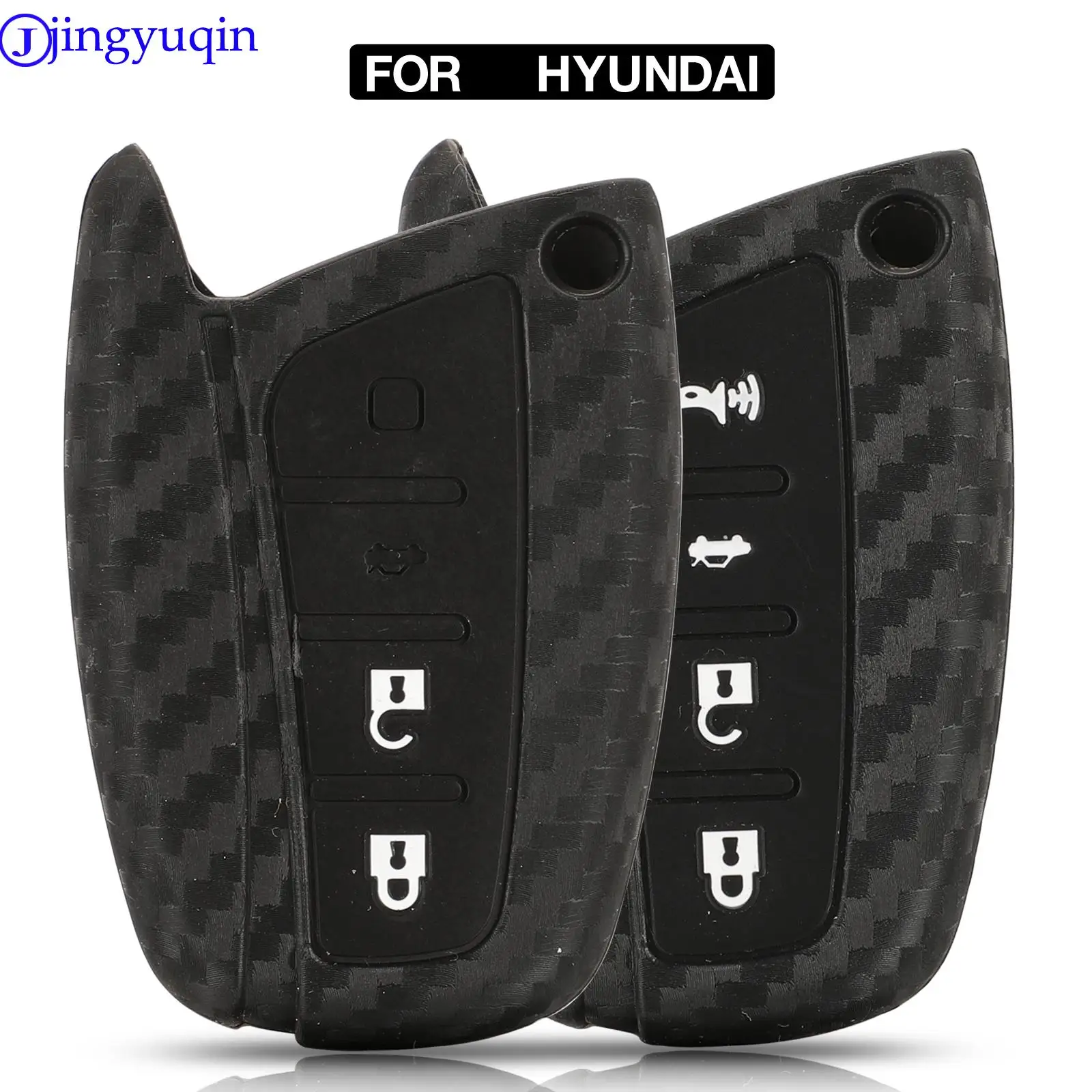 jingyuqin Carbon Fiber Patten Silicone Car Key Shell For Hyundai Solaris ix35 ix45 Accent Elantra Santa Fe 3 Buttons Accessories