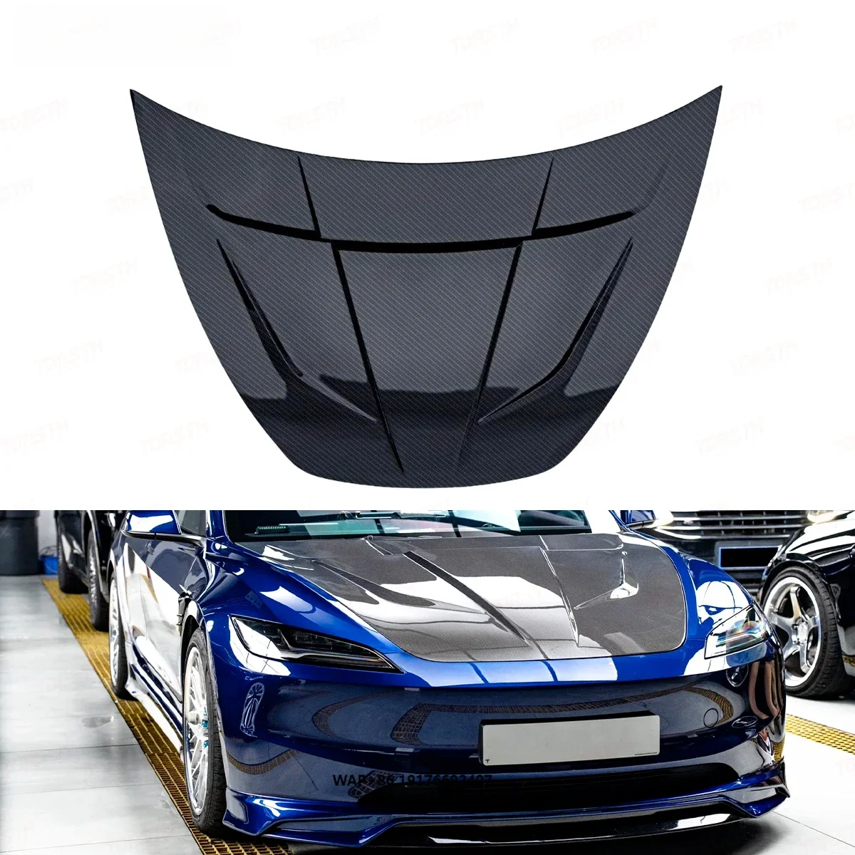 Thunder Style Carbon Fiber Hood for Model 3 Lightweight Bonnet Upgrade for Highland 2024+ New Exterior Auto Body