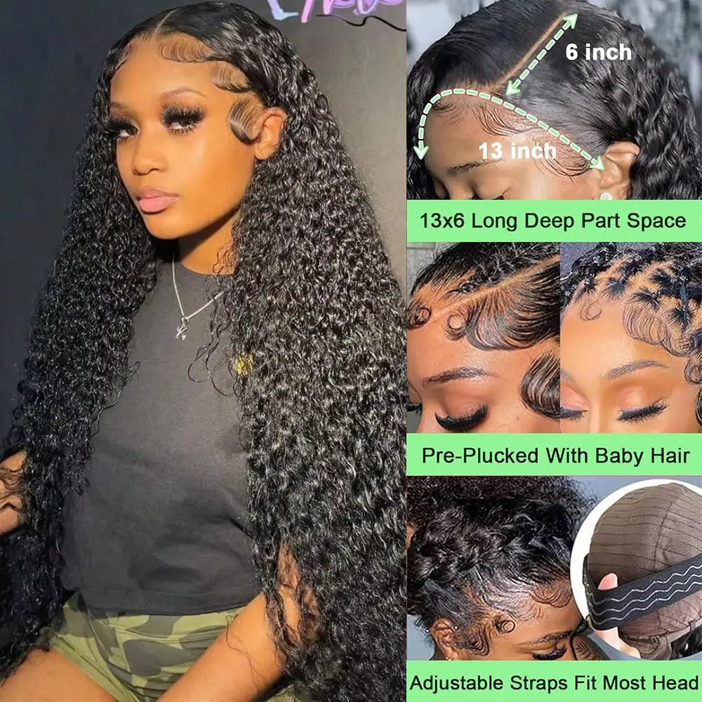 

Deep Wave Lace Front Wig Human Hair Pre Plucked For Women Remy Hair 200% Density 30 Inch Curly 13x6 HD Lace Front Wig Human Hair