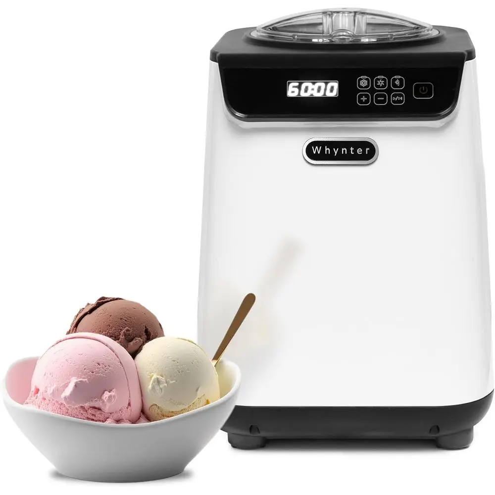 

Ice Cream Maker hine Automatic 1.28 Qt Upright with Built-in Compror, LCD Digital Display & Timer, No Pre-reezing, ICM-128WS, Wh