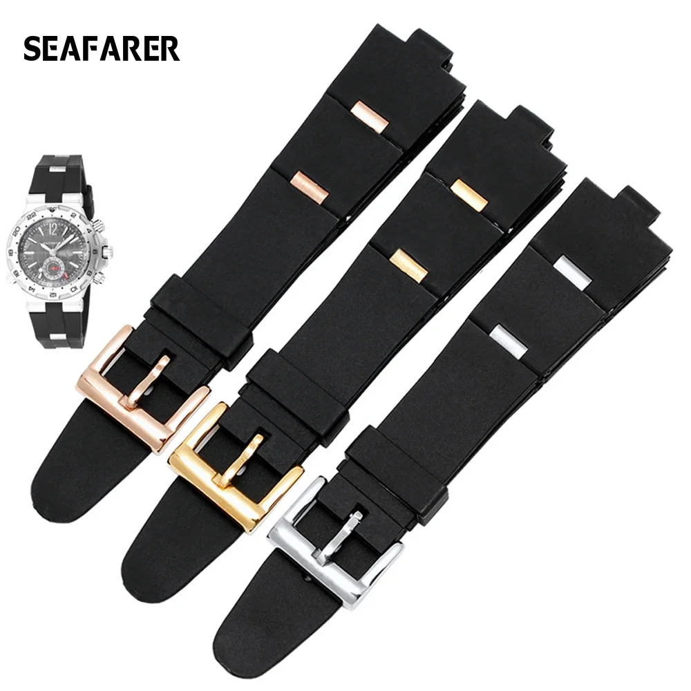 Watchband Man Black Rubber Replacement Watch Band Strap For BVLGARI  Bvlg Diagono 24mm *8mm  22mm*8mm