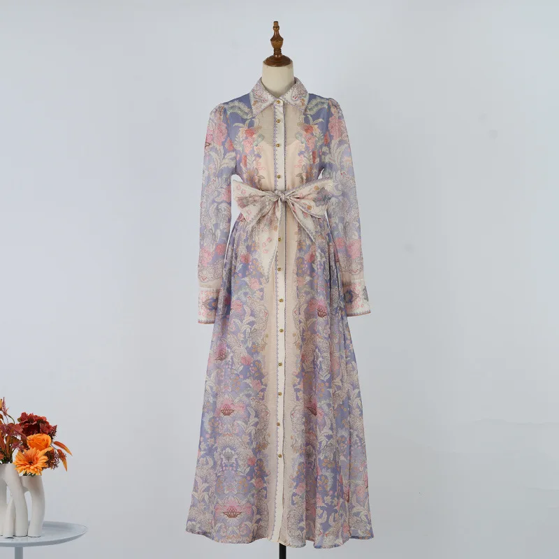 Street Sle Cintura Alta Longo Vestido Estampado Sve com Detalhe de Botão Maxi Dr Casual Neutro Saia Alta Ne Flounce