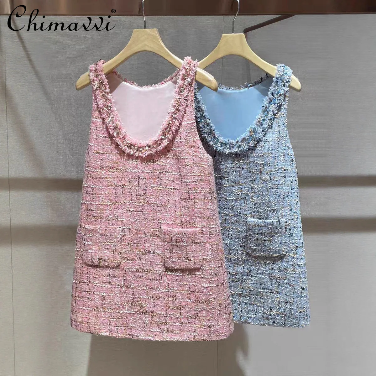 

Spring and Autumn New French Style High-End Fashion Vest Dress Elegant Sleeveless Slim U-Neck Commuter Women's Short Dresses