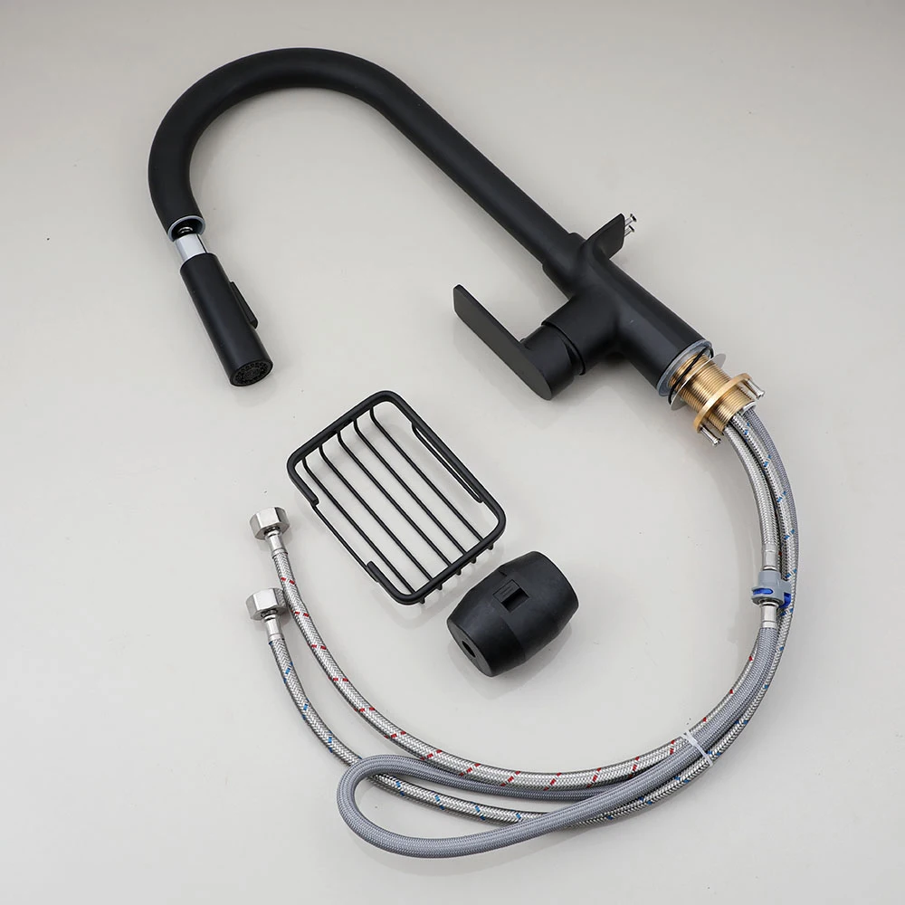 YANKSMART Pull Out Kitchen Faucet Basin Sink Deck Mount 360 Rotating Faucets W/ Shelf Rotatable Mixer Water Taps 2 Outlet Modes