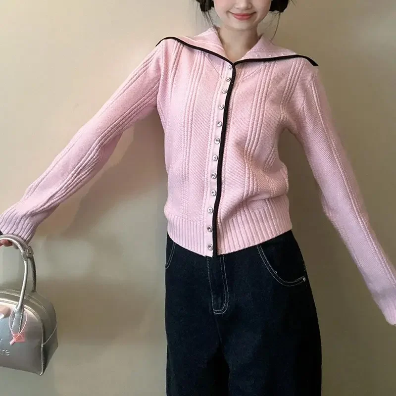 

Casual Japan Knitted Cardigan Women Long Sleeve Slim Sweater Coats Office Lady Elegant Vintage Party Clothing Autumn Thin Tops