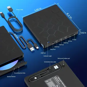 7合1 USB 3.0 外部光碟機便攜式DVD播放器,相容於筆記型電腦、桌上型電腦、Windows和Linux作業系統 10 最佳銷售 USB DVD - №4