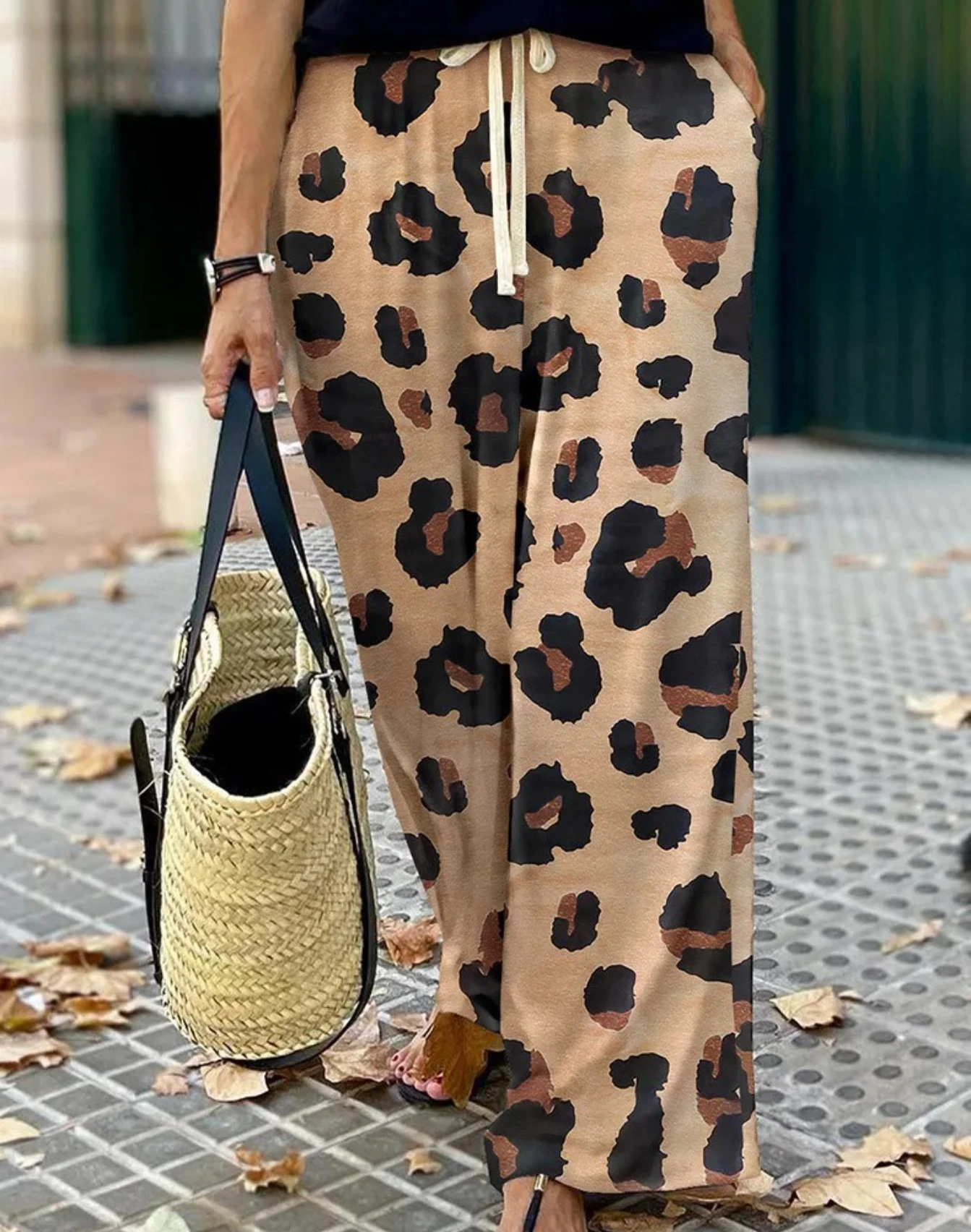ليوبارد طباعة السراويل واسعة الساق عارضة الرباط السراويل فضفاضة لفصل الربيع #6