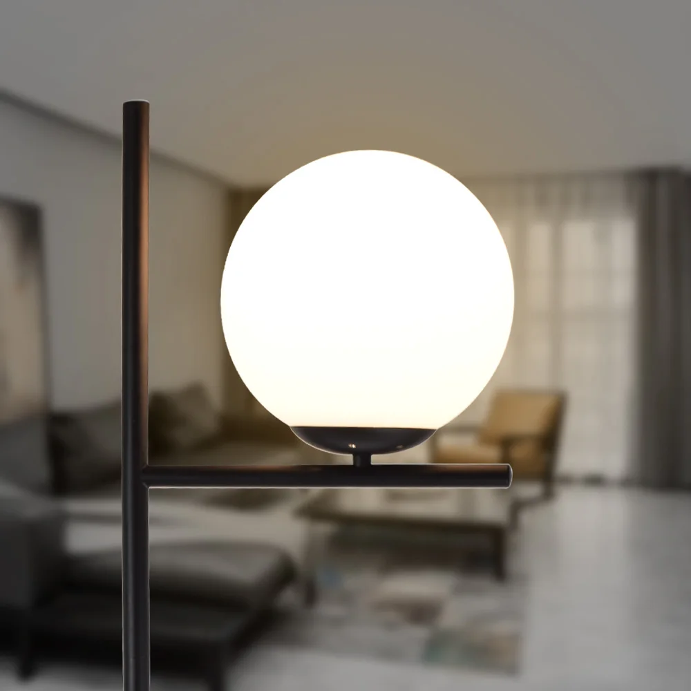 Depuley Modern Frosted Glass Globe LED Floor Lamp Pole Standing Lamp for Bedroom Living Room Energy Saving Luminaire Black 9W image 4