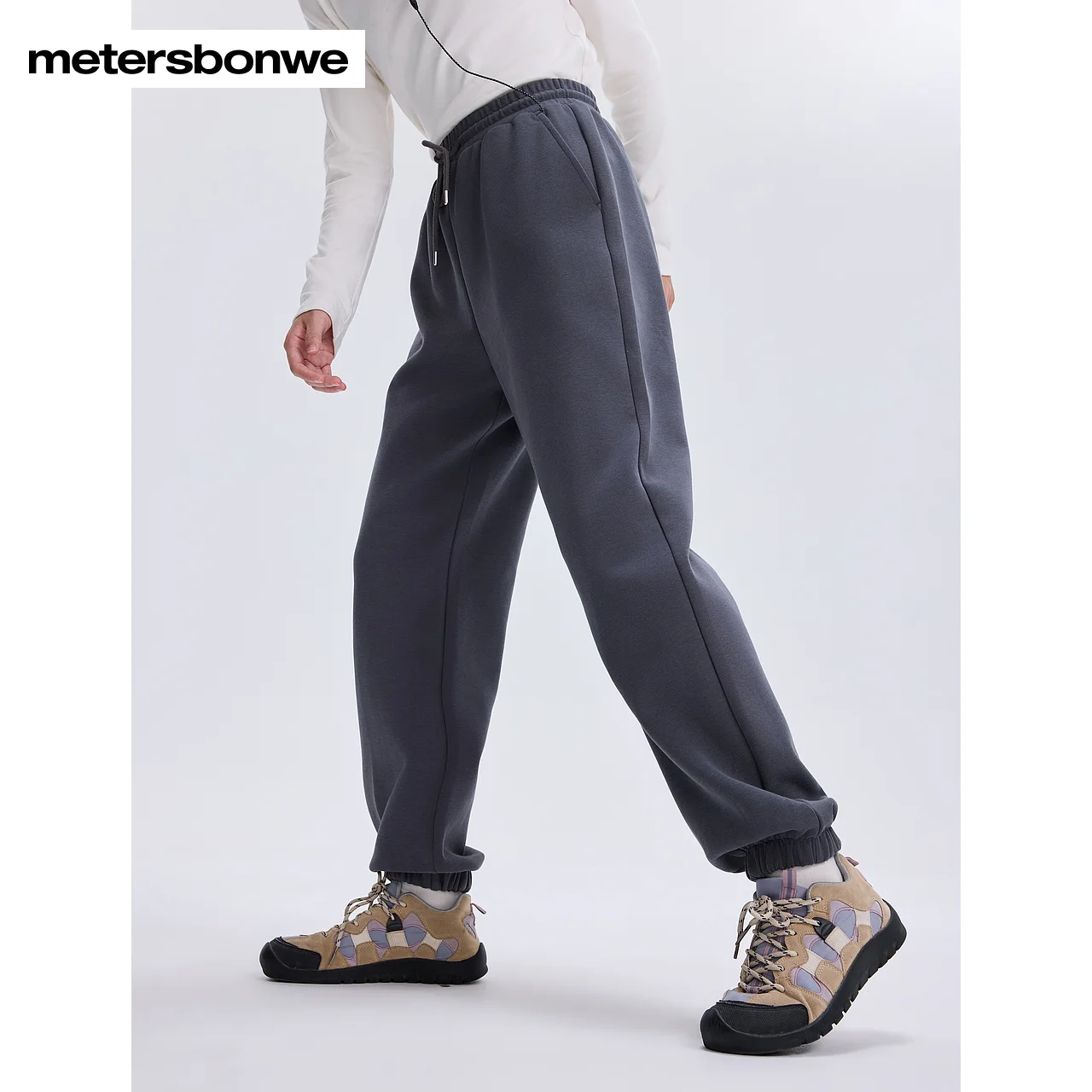 Metersbonwe-dames joggebreide broek gaat met alles elastische hoge taille effen kleur broek casual losse joggingbroek winter