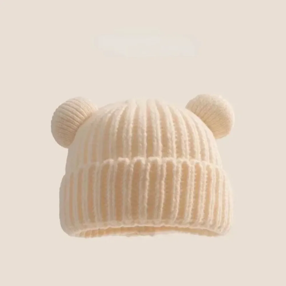 

New Korean Kids Knitted Hat Little Bear Ears Thickened Woolen Pullover Cap Loose Warm Cute Ear Protection Cap Autumn Winter