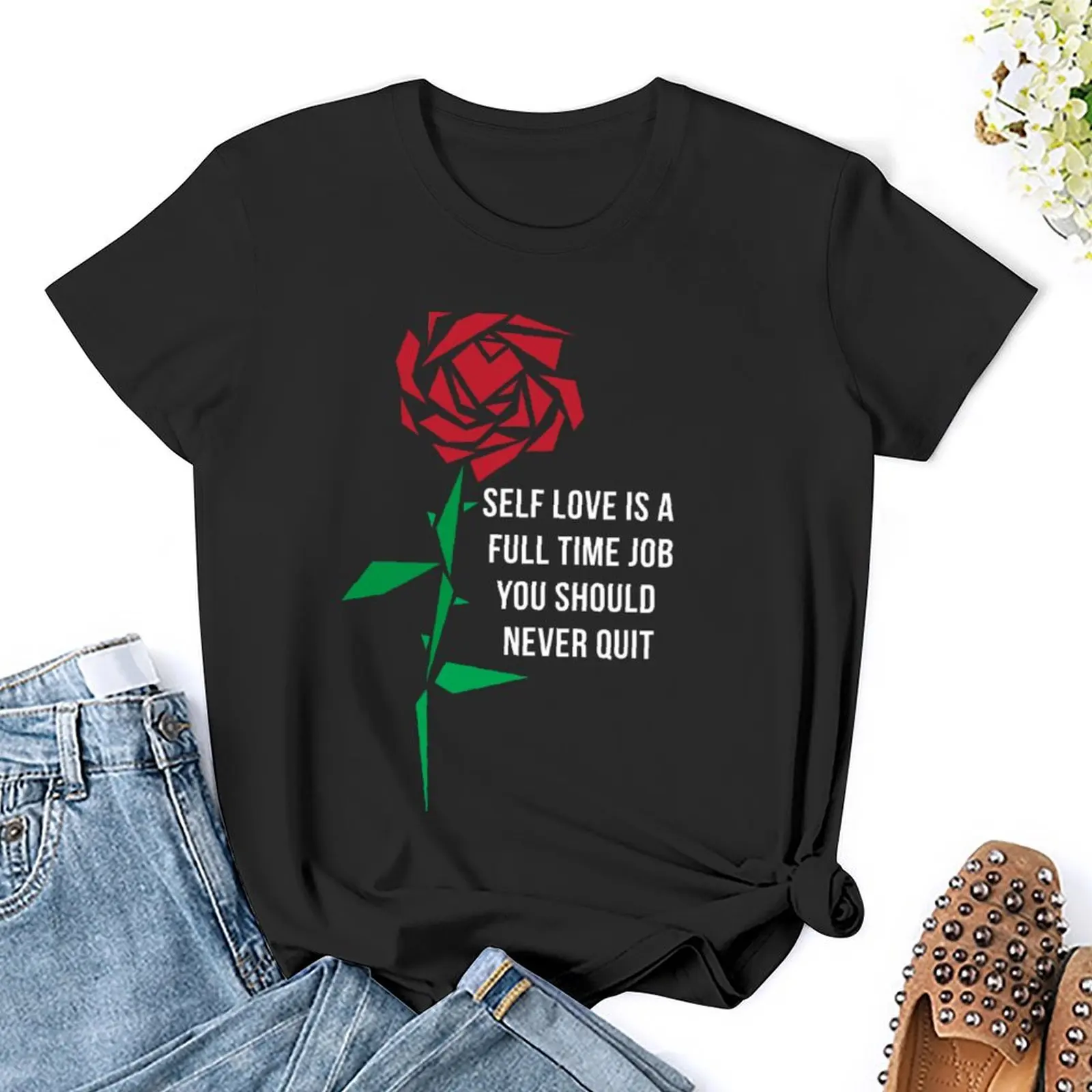 T-shirt Rose Self Love pour femme, chemisier esthétique, vêtements amusants, grande taille, médicaments, robe t-shirt blanche, sexy