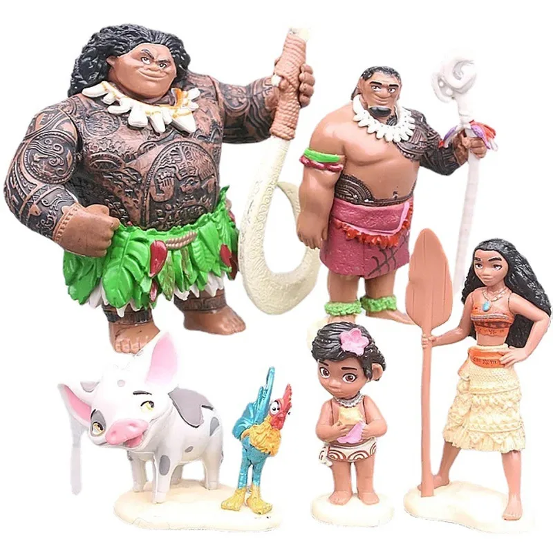 6Pcs/set Cartoon Movie Moana Action Figure Anime Moana Maui Chief Tui Doll Figurines Model Decoration Toys for Festive Gifts