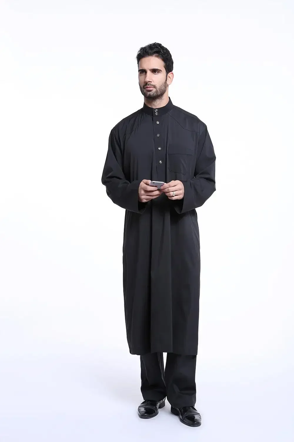 Saudi Arabic Men Long Sleeve Tops Pants Two Piece Set Islamic Clothing Eid Ramadan Jubba Thobe Muslim Dress Abaya Kaftan Robe