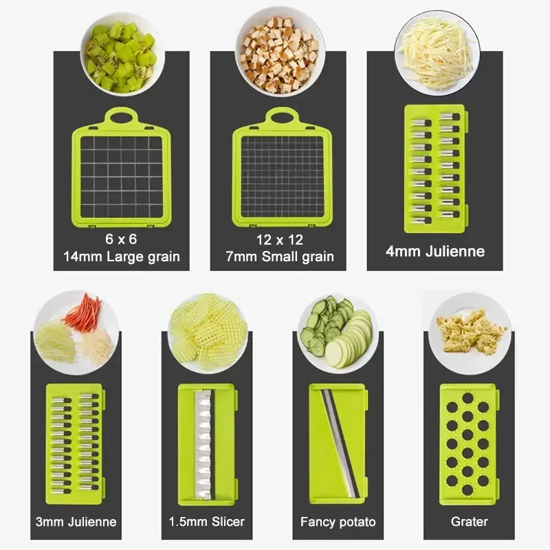 14-in-1 Manual Food Chopper & Vegetable Cutter - Multifunctional Kitchen Tool for Slicing, Grating, Shredding