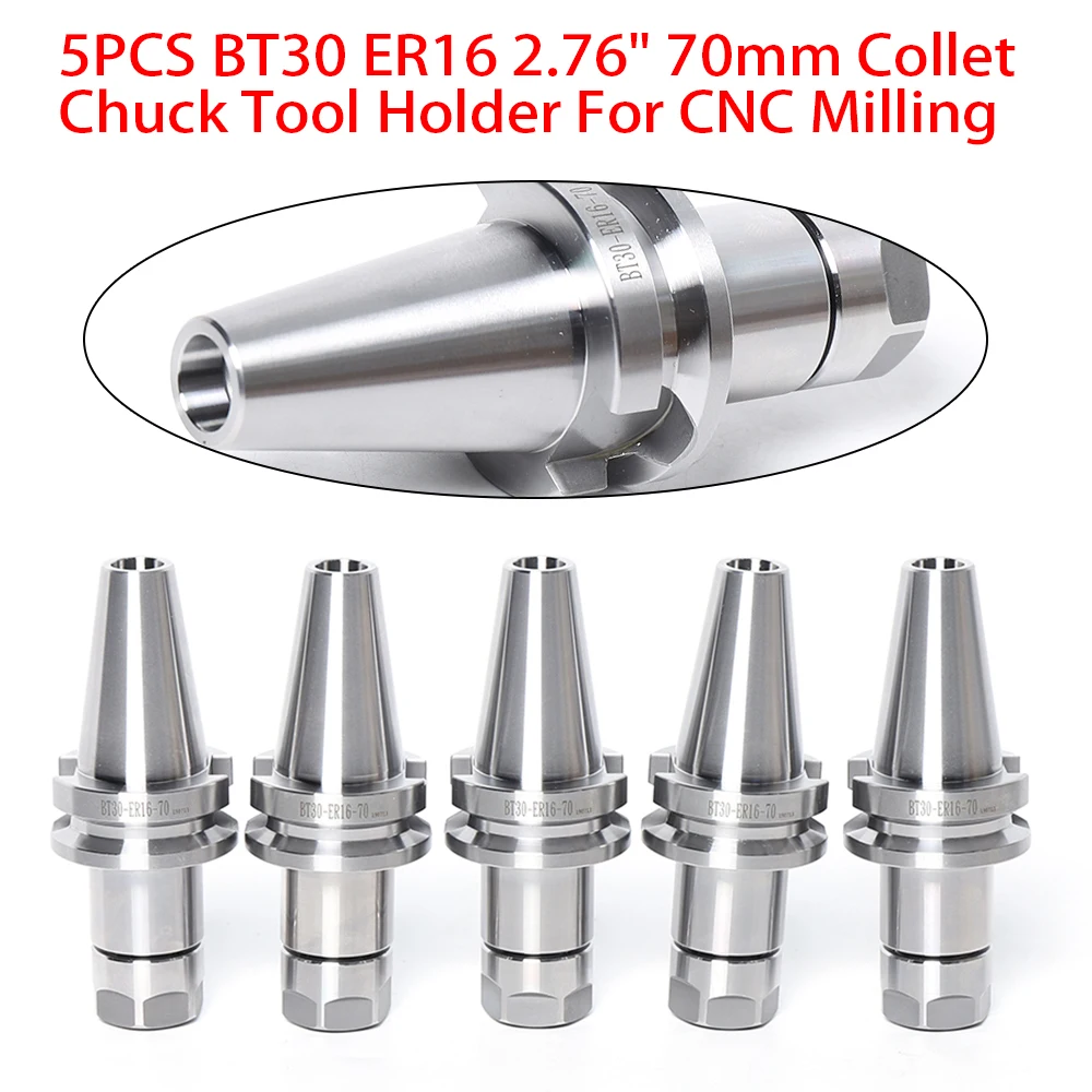 

5 Pieces High Quality 40Cr BT30 ER16 Collet Chuck M12 Draw Bar Threads 12000 RPM