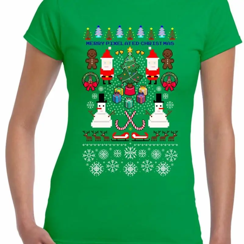 

Merry Pixelated Christmas Funny Women'S T Shirt