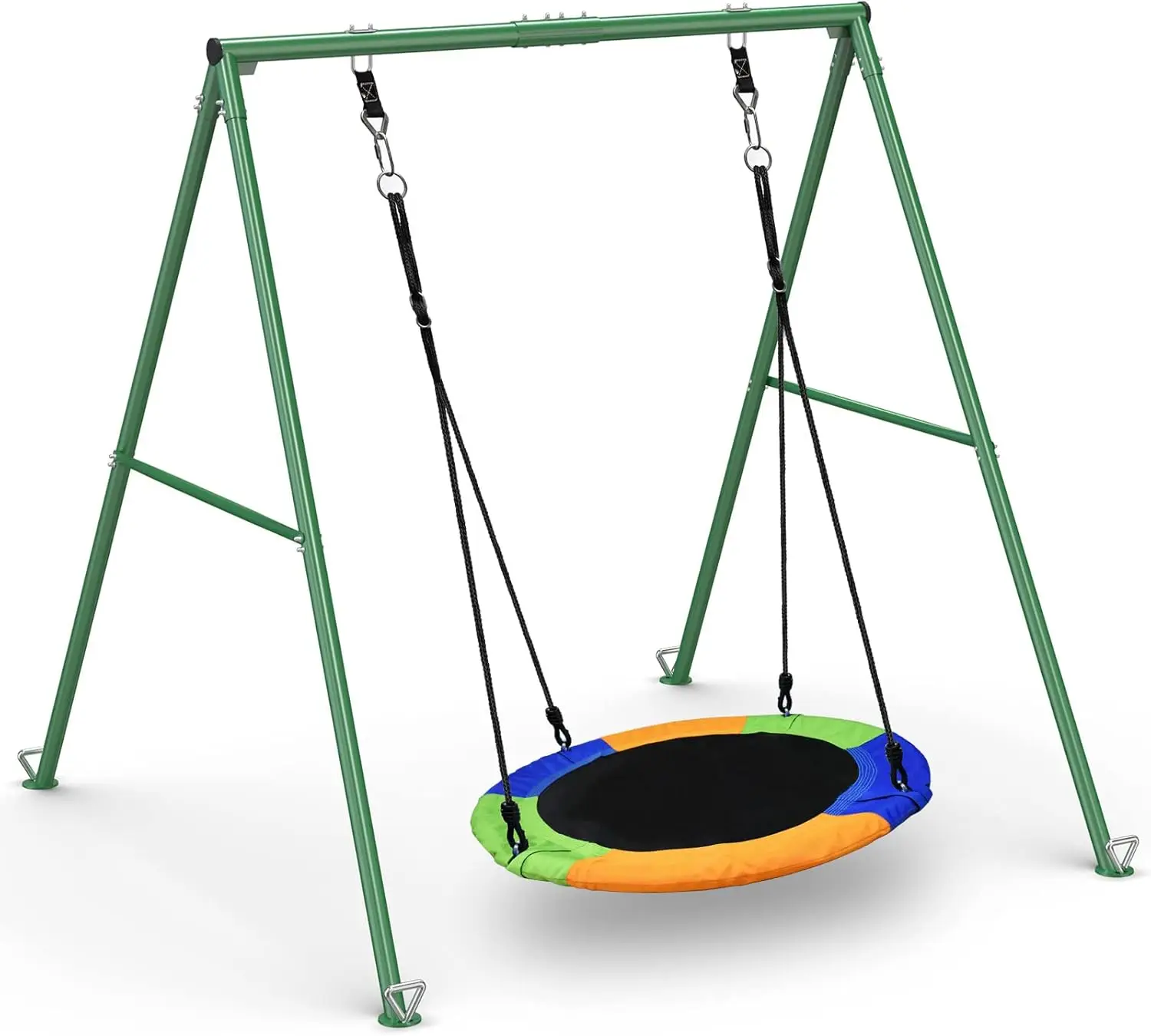 440 lbs capaciteit vliegende schotel schommelset met robuuste A-frame metalen schommelstandaard, volledig staal, buiten voor kinderen, achtertuin, playg