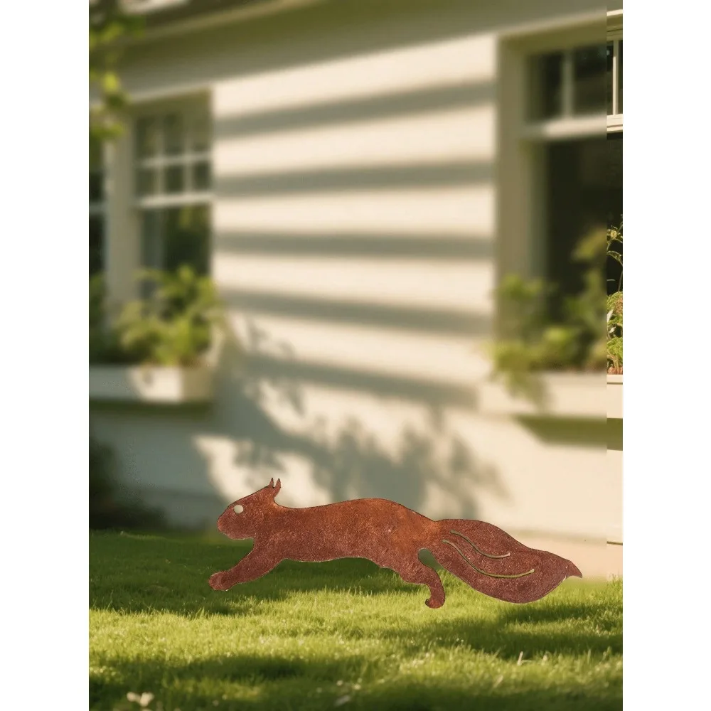CIFbuy Vintage Wrought Iron Stump Insert Squirrel Silhouette Garden Yard Patio Outdoor Decor Accent