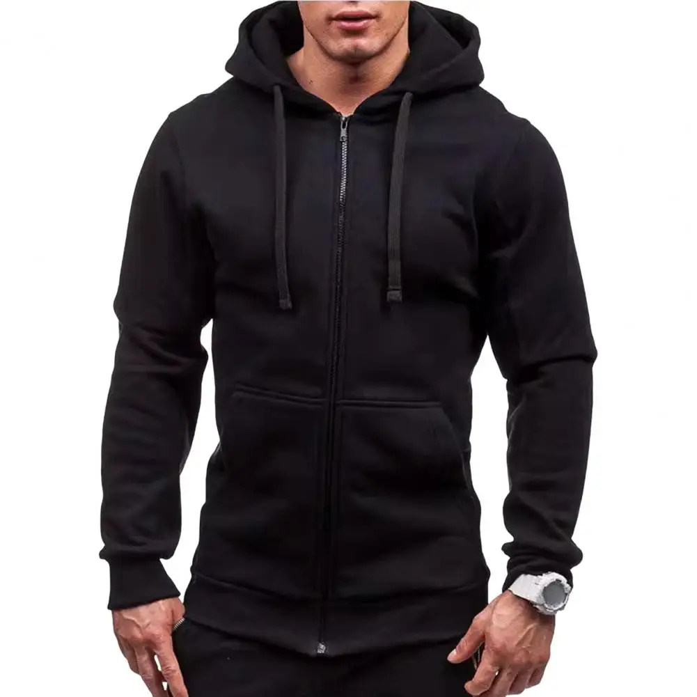 Men's Hoodies Long Sleeve Sweatshirts for Men Zipper Hooded Pullover High Neck Mens Sweatshirt Top Jacket Coat Black Sweater