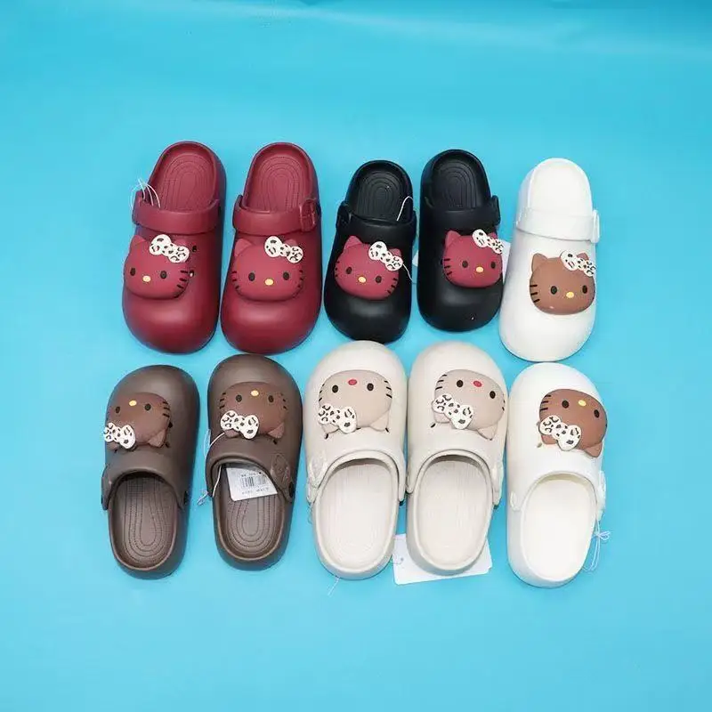

Реальные фото: Новые летние сандалии Sanrio Hello Kitty 2026 года, милые, качественные, для детей, женщин и девочек, черные, кофейные, красные, бежевые.