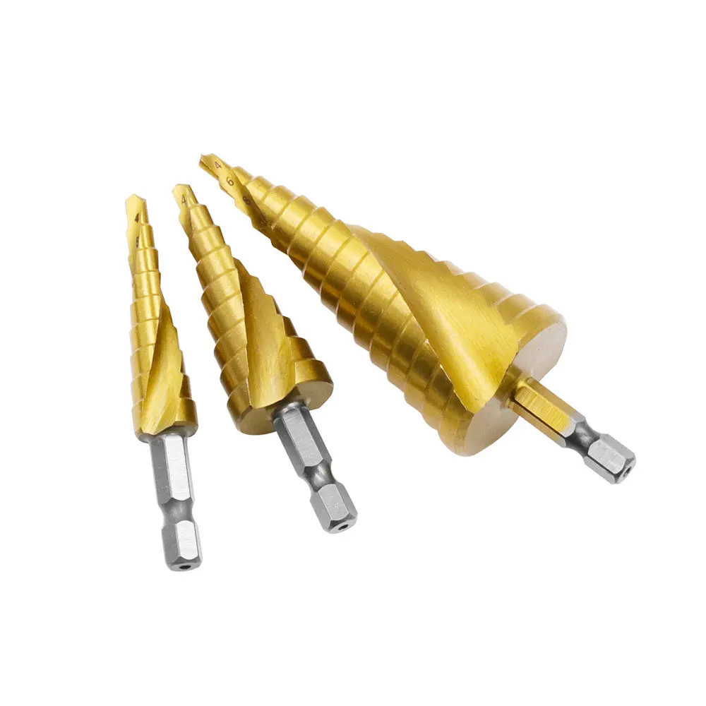 Binoax HSS Titanium Coated Step Drill Bit Set Metal Wood Hole Cutter Cone Drilling Tool 4-32mm 4-20mm 4-12mm