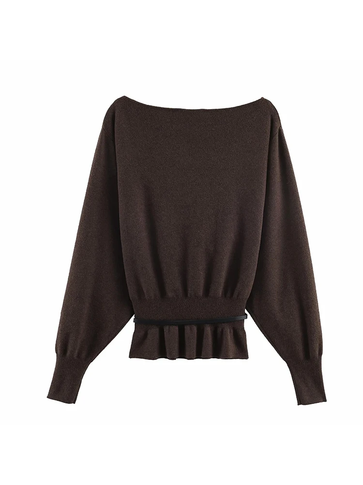 여성용 풀오버 스웨터 빈티지 패션 의류 벨트 풀오버 긴 소매 니트웨어 캐주얼 여성복