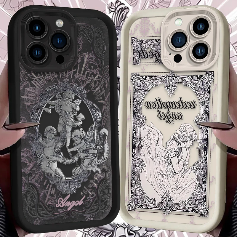 Case For iPhone 15 16 14 13 12 11 Pro Max X XS X S Max XR SE 2020 7 8 Plus iphone16 Luxury Retro Cupid Angel Soft Silicone Cover