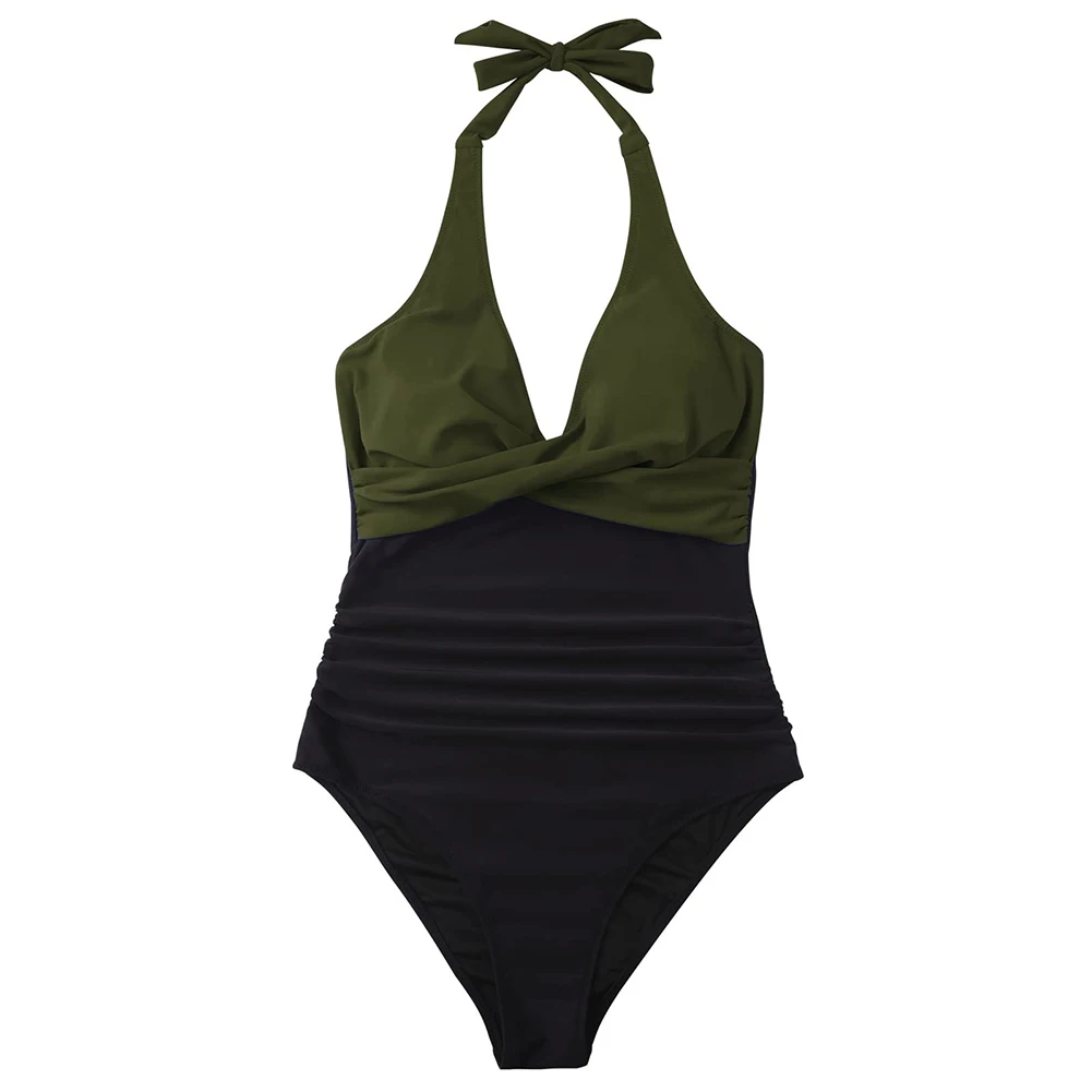 Ladies' Color Blocked Fashionable Casual  For Cross One-piece Swimsuit For Summer For Vacation, Holiday, Beach Backless Swimsuit