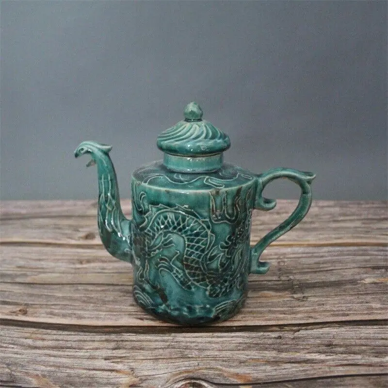 

Chinese Song Green Glaze Porcelain Dragon & Phoenix Design Teapot 6.7 Inch