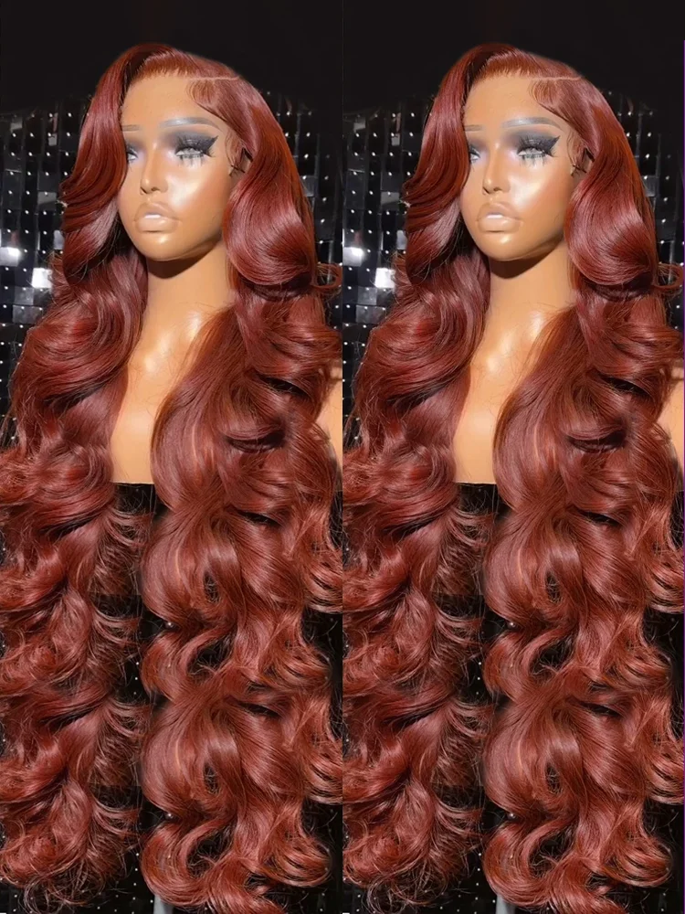 36 Inch Reddish Brown Body Wave 13x6 HD Lace Frontal Wigs 100% Human Hair Preplucked 200 Density 13x4 Lace Front Wig For Women