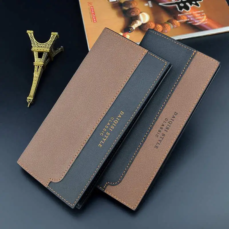 Men's Long Wallet Fashion Splicing Color Contrast Card Holder Soft Leather Clutch for Men Youth Stylish Matte Finish Wallet