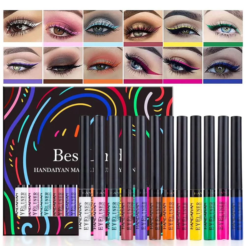 

12 Color Matte Liquid Eyeliner set Rainbow Colored Neon Eyeliner Waterproof long-lasting Gel Eyeliner for Christmas, girls /ladi