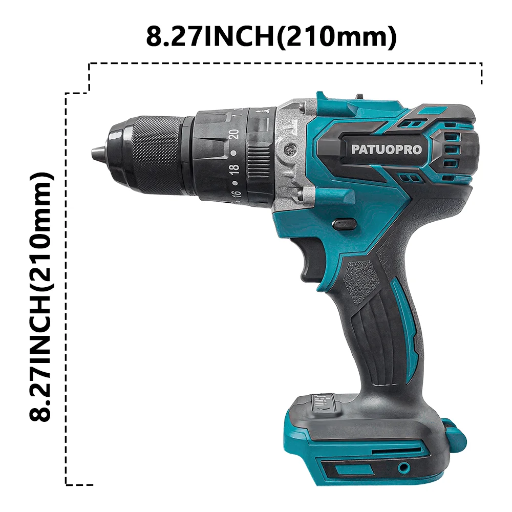 PATUOPRO 13MM Brushless Electric Impact Drill 20+3 Torque Cordless Screwdriver Ice Drill Power Tools For Makita 18V Battery