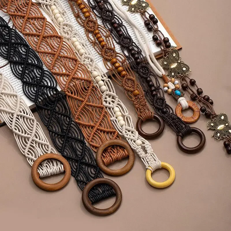 Bohemian Woven Waist Rope Belt Retro Ethnic Decorative Waist Chain For Women, Korean Style Casual Fashion Accessory