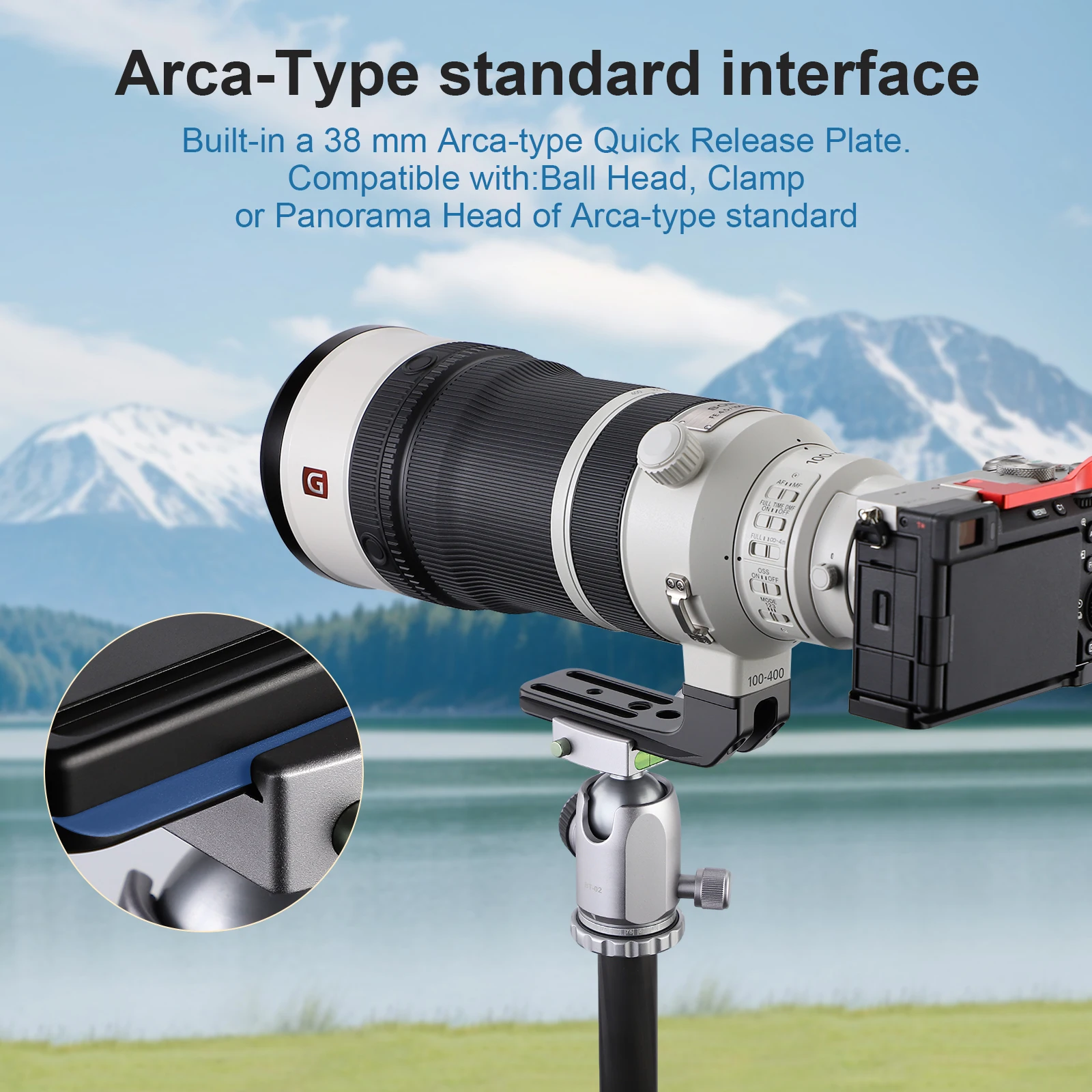 Leftfoto Objektiv-Ersatzfuß für Sony FE 100-400mm F4.5 GM OSS Objektiv, Arca-Typ Stativhalterung mit QD-Riemenhalterung – Detail 4