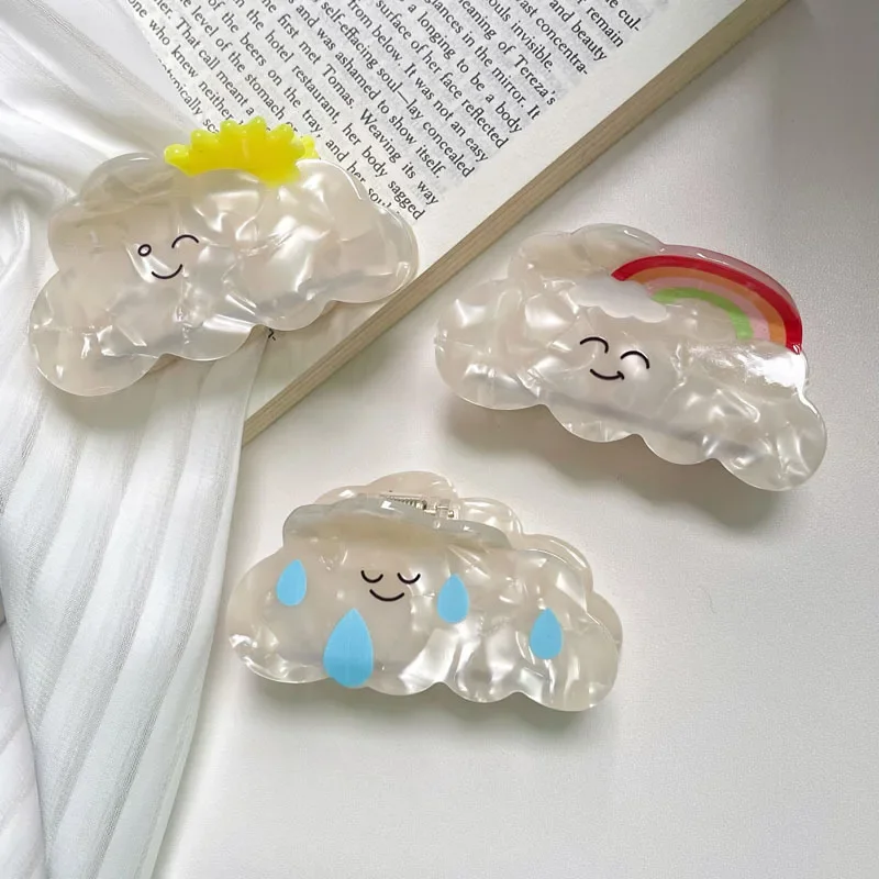 *تصميم إبداعي جديد لطيف سحابة قوس قزح قطرة المطر مشبك شعر مخلب موضة ابتسامة حمض الخليك القرش كليب إكسسوارات الشعر بالجملة