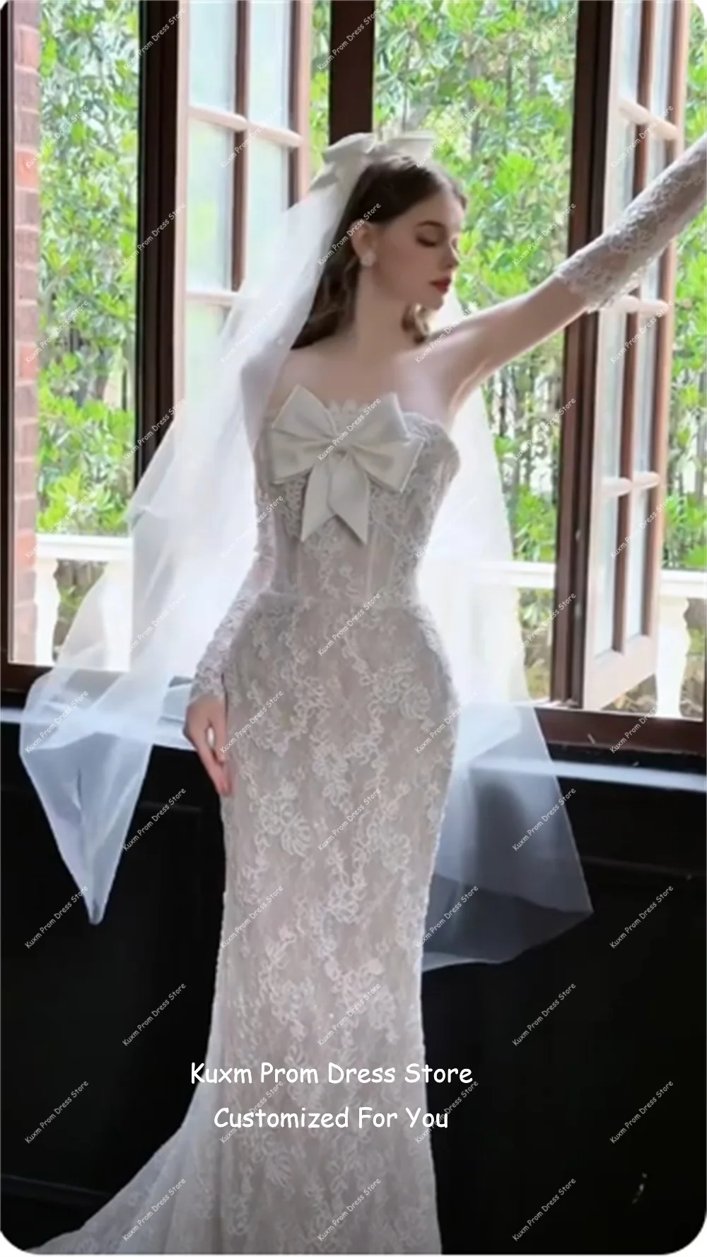 Kuxm Lace Mermaid Wedding Dresses Bride Korean Sweetheart Elegant Vestidos De Novia Sleeveless Floor Length Dress Customized