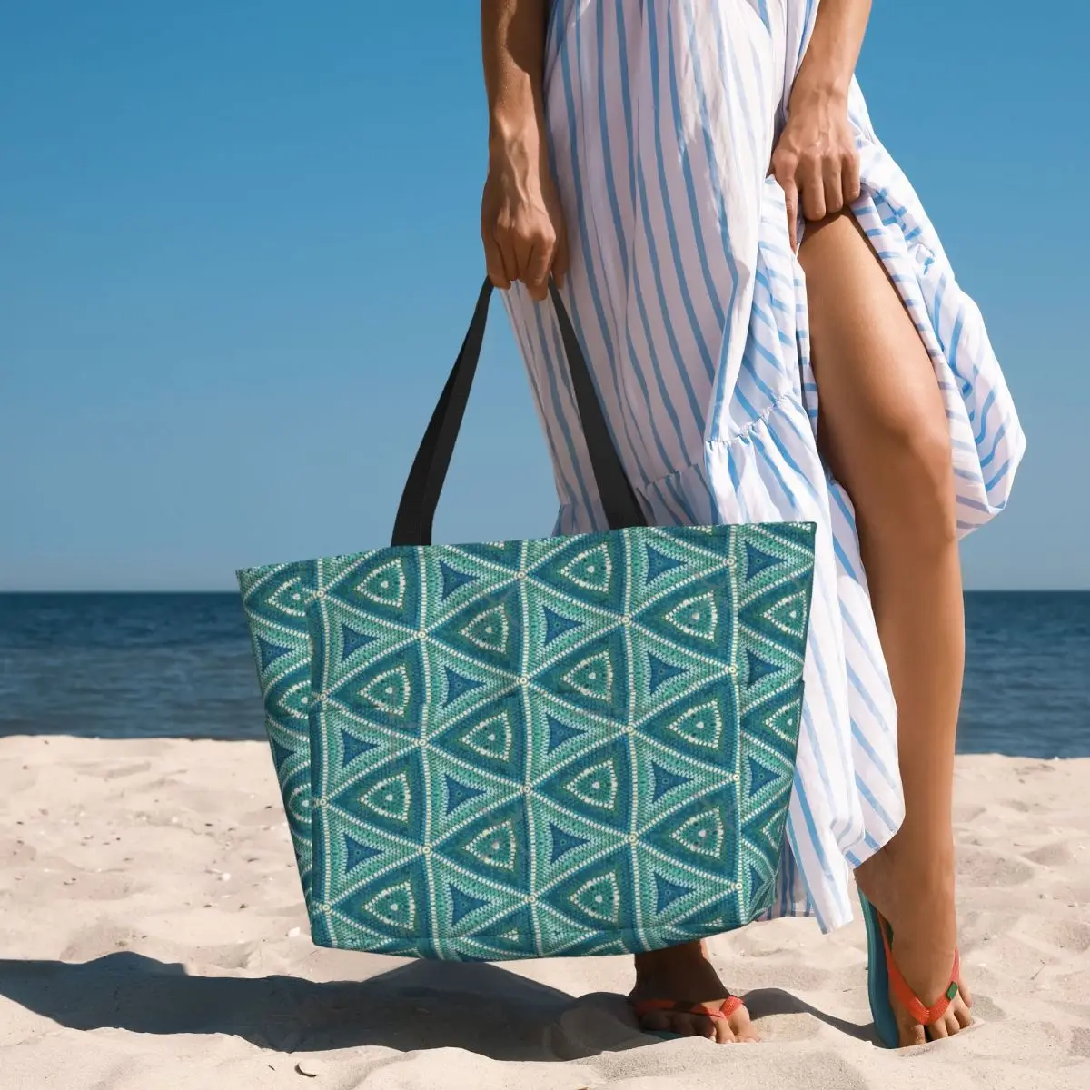 Bolsa de viaje de playa de mosaico de verano griego, bolso de mano, compras de moda, regalo de cumpleaños diario, patrón multiestilo