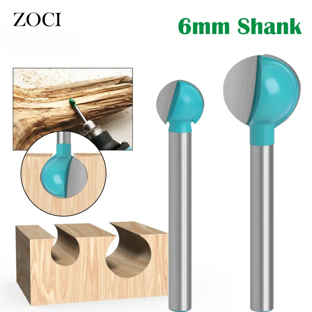 1pc 6mm Shank Router Bit Ball Nose Round Carving Bit Cove CNC Milling Cutter Tungsten Carbide Woodworking Tools